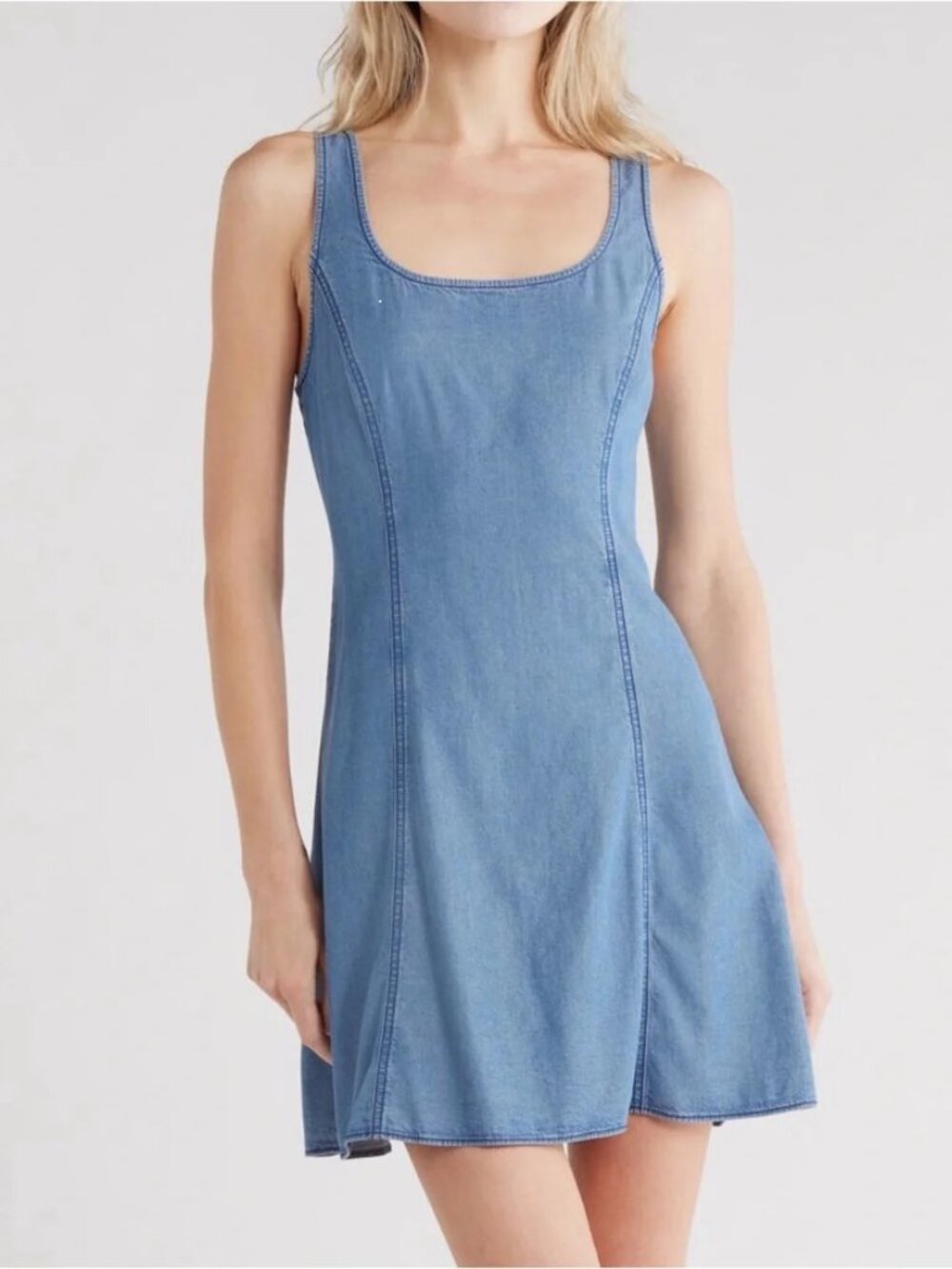 NEW Madewell Airy Denim Scoop Neck Sleeveless Zip Back Dress Fit & Flare 12